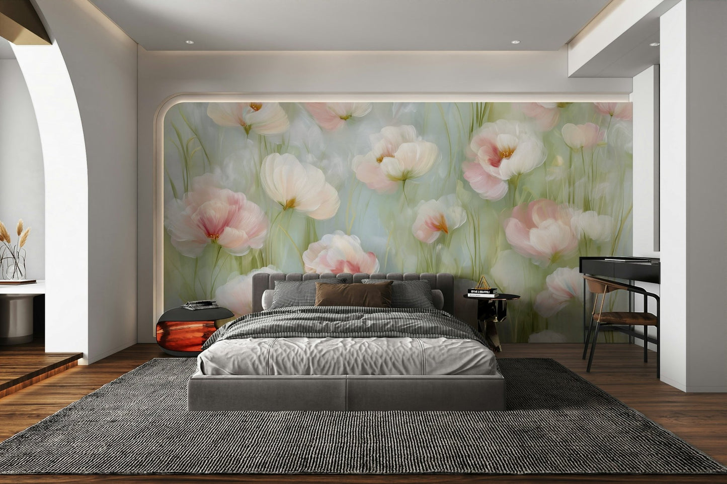 Elegant poppy floral wallpaper design
