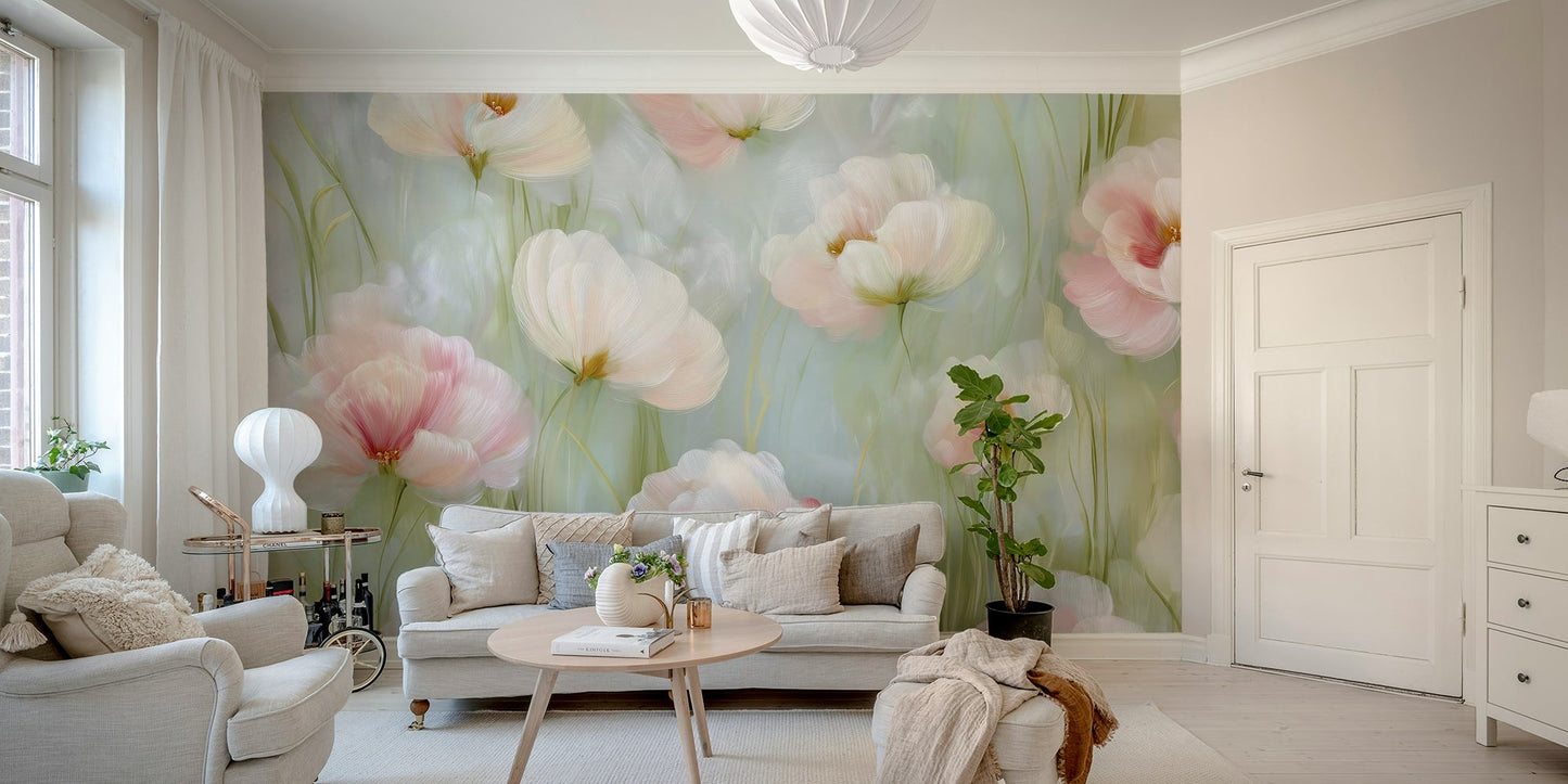 Floral mural with delicate brush strokes
