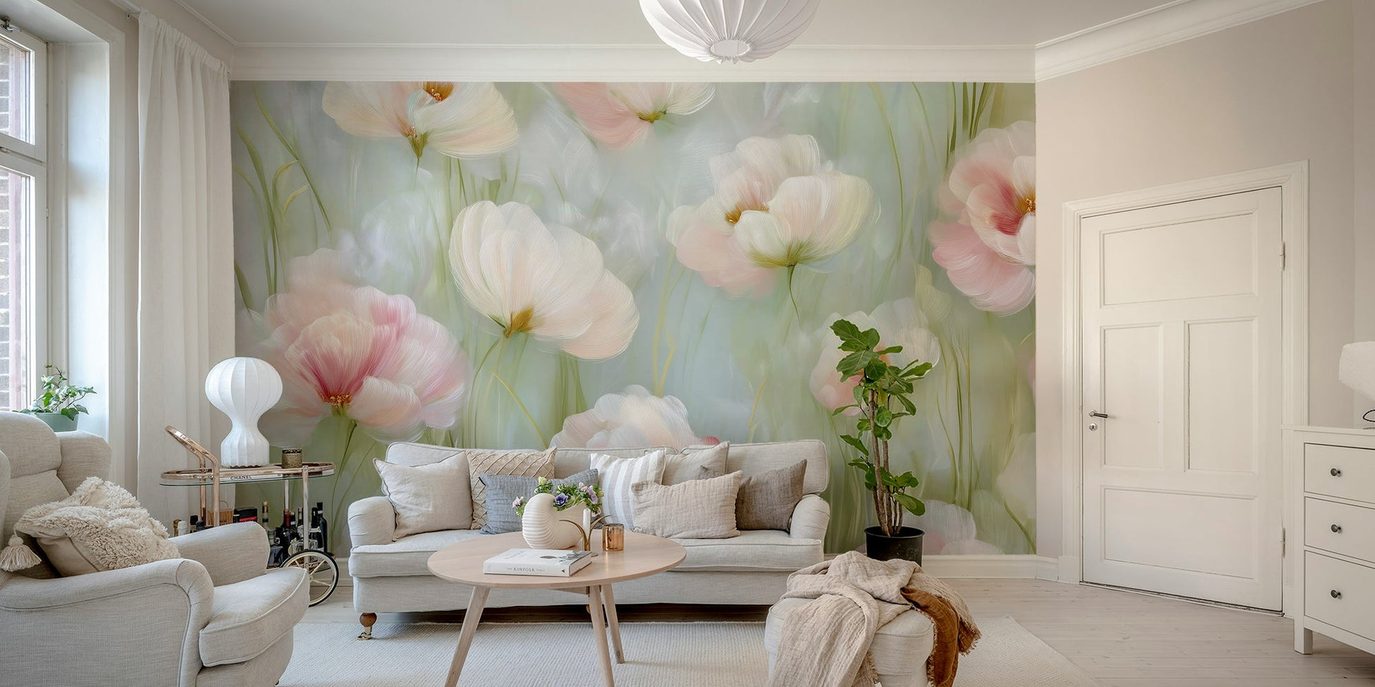 Floral mural with delicate brush strokes

