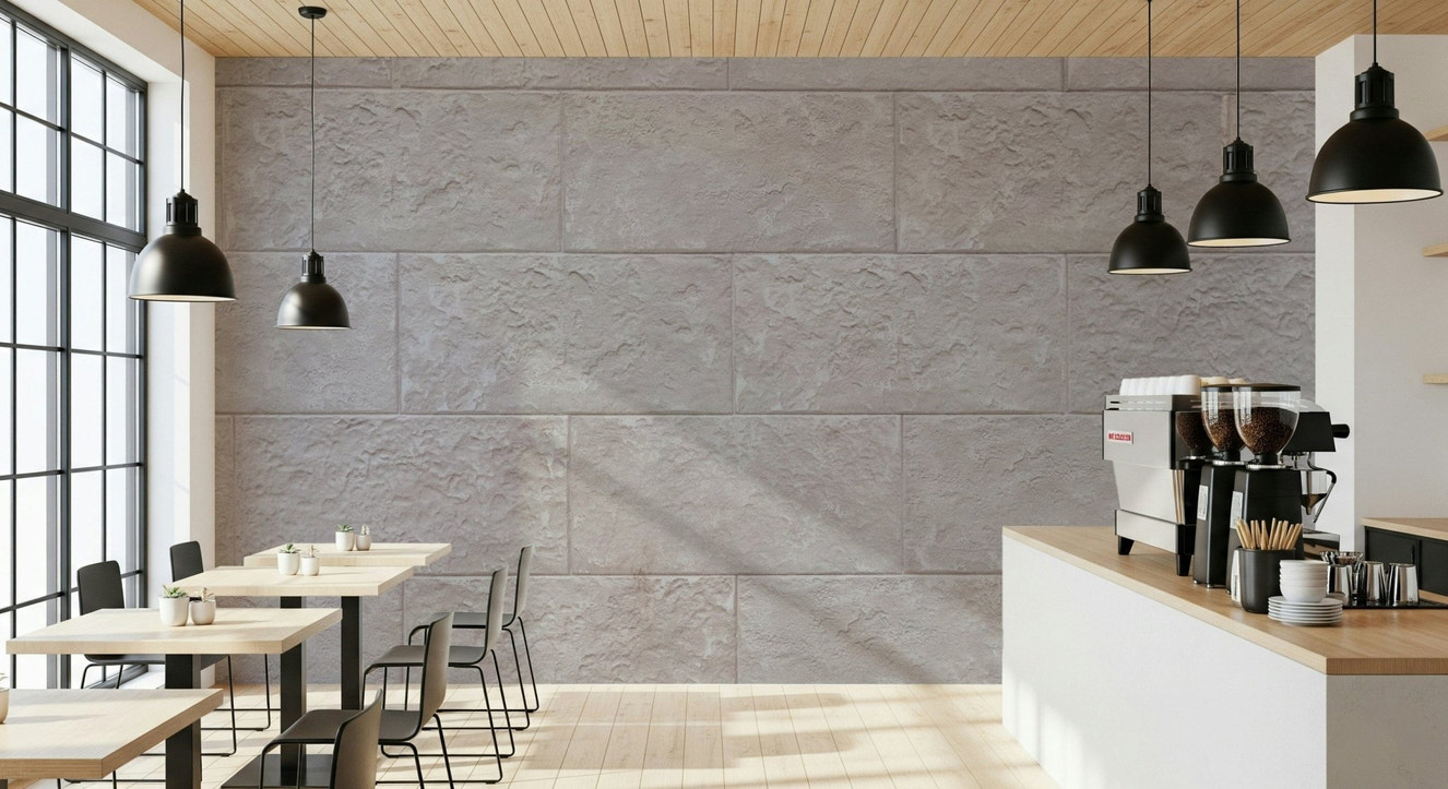 Stone block wallpaper mural adding depth, texture, and luxury to living rooms, offices, or feature walls.
