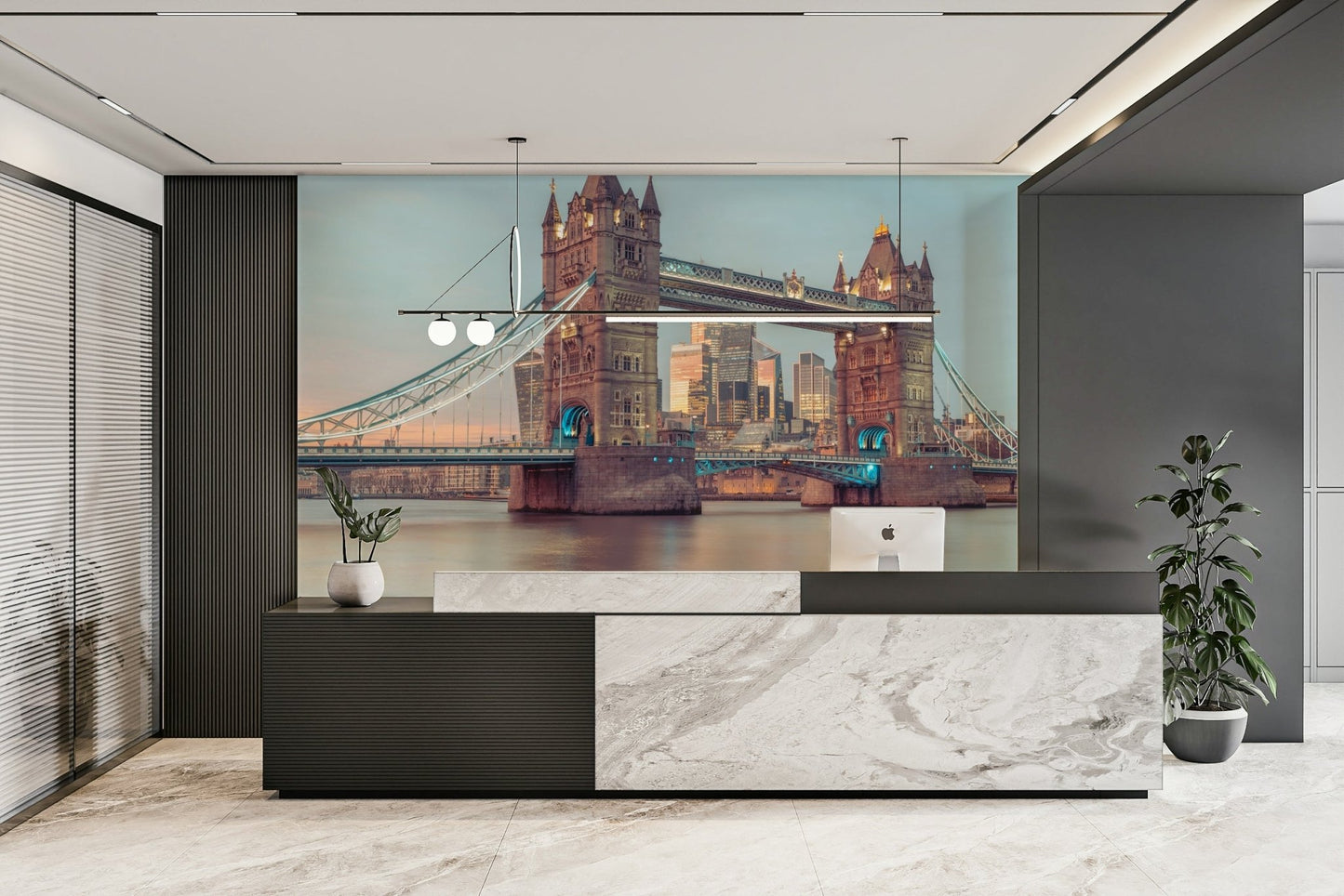 tower bridge with lights on the water

