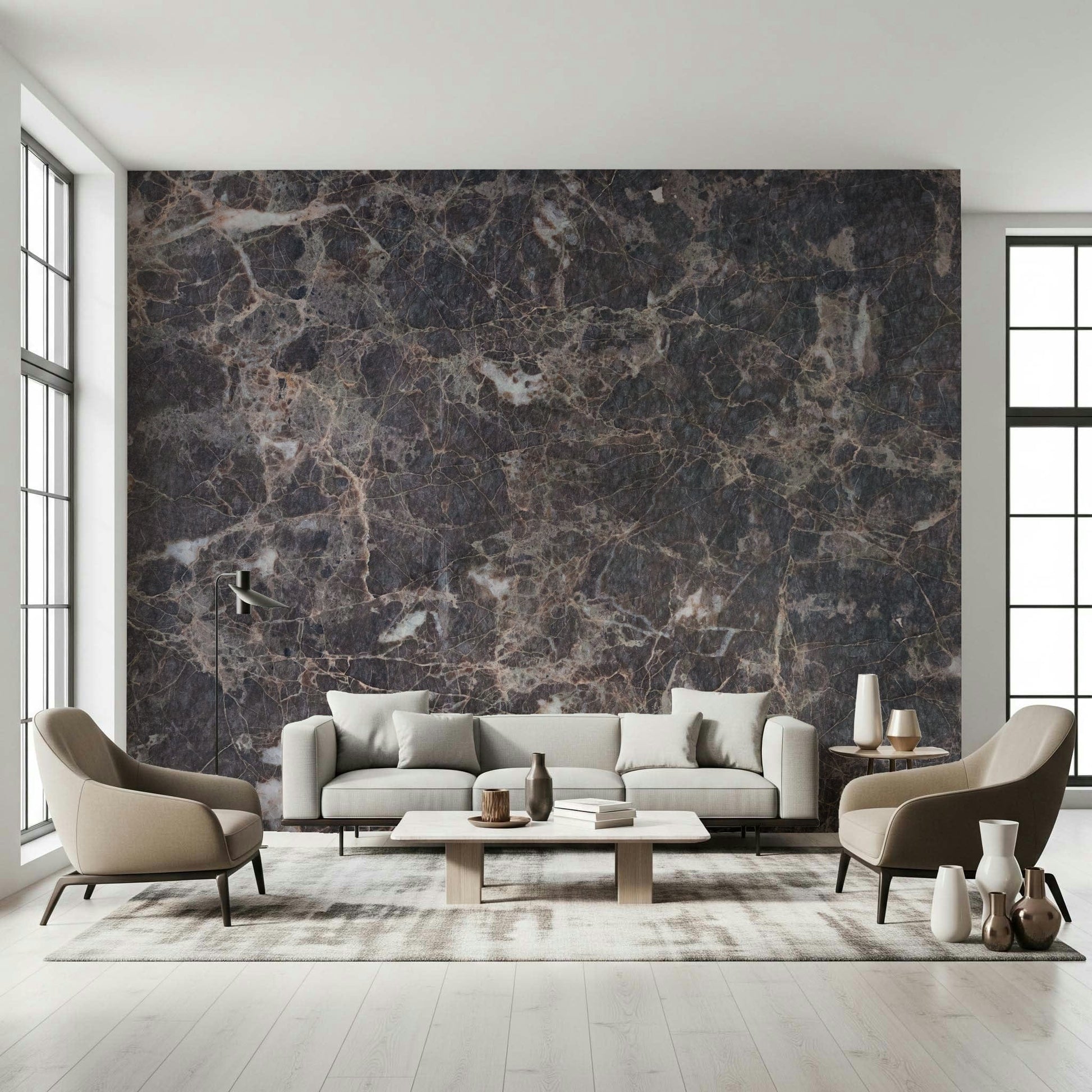 Contemporary abstract wall mural with marble vein textures