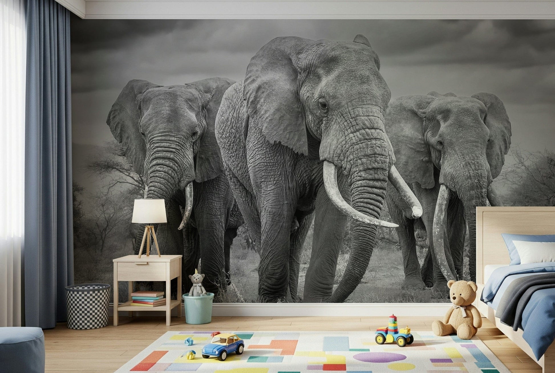 Elephant Majesty Wall Mural — powerful and graceful elephant with a calm, earthy backdrop.