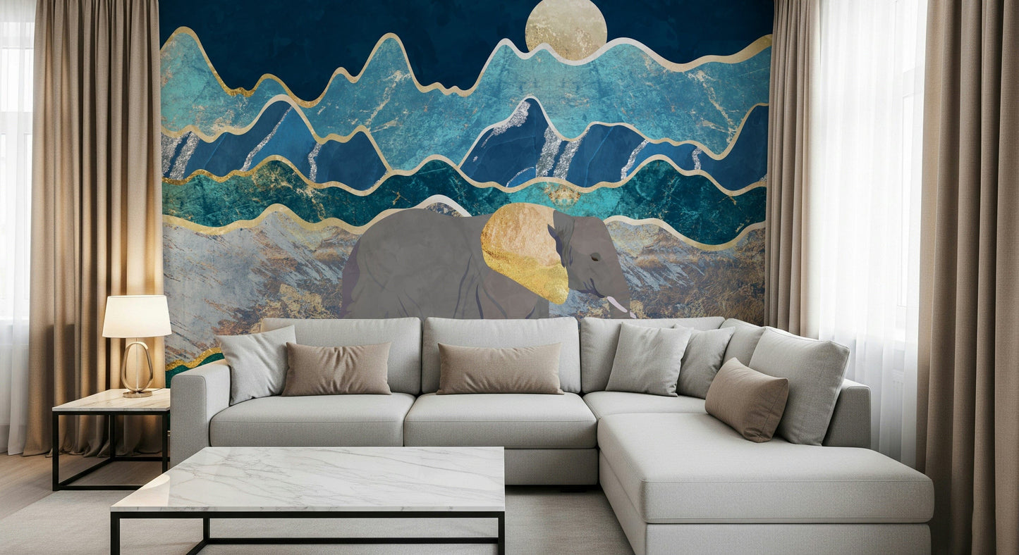 Elephant Vista Wall Mural as a focal point in a bedroom.