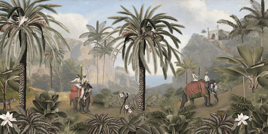 Elephant ride Adventure in Vintage forest wallpaper