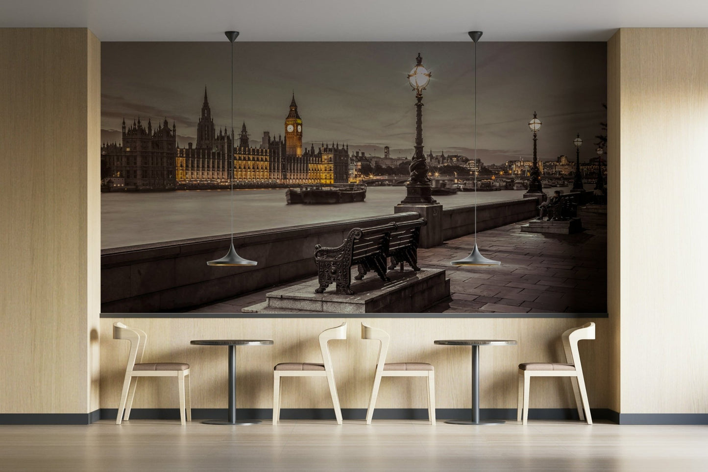 London Embankment mural wallpaper with iconic Big Ben in the background.

