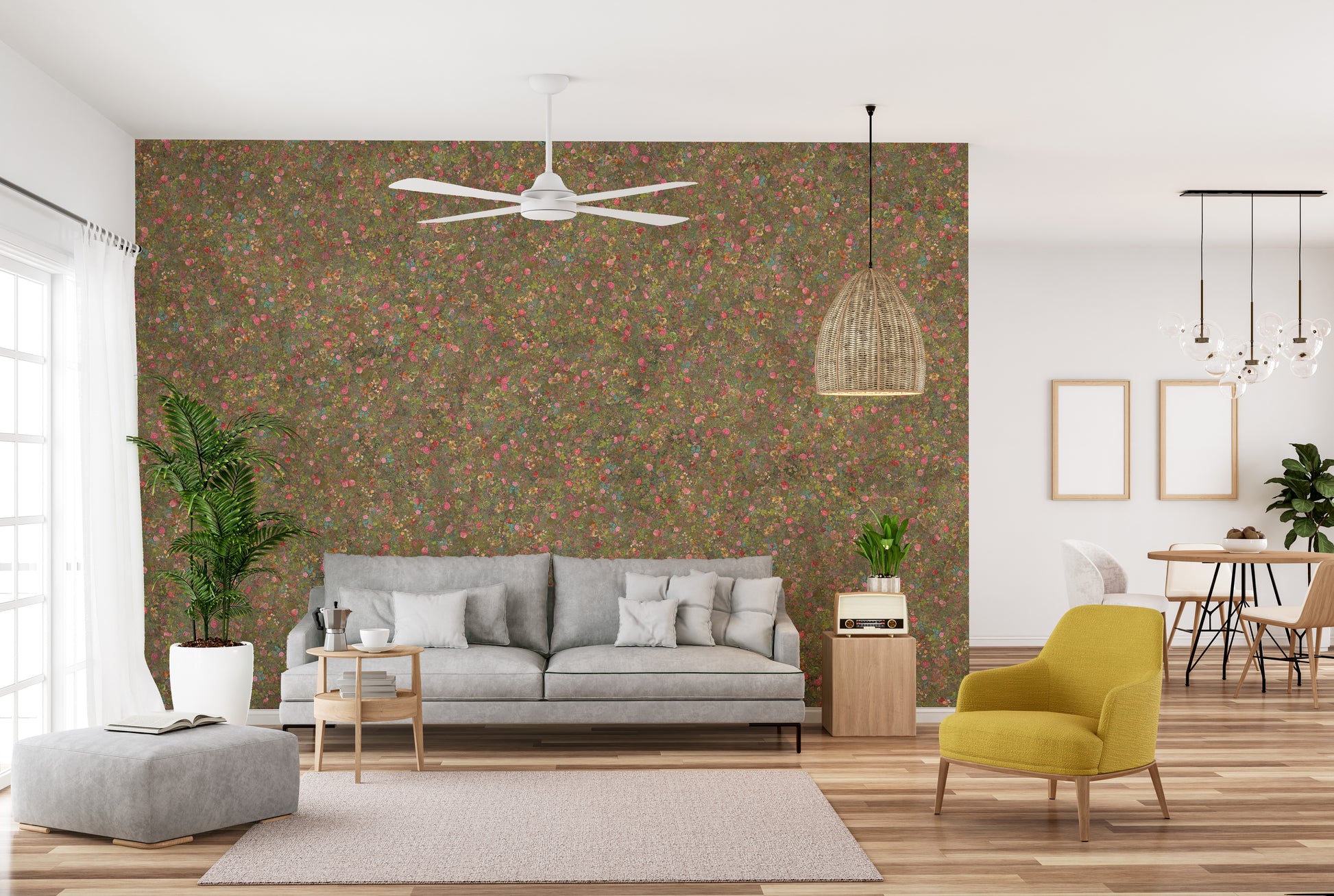 Embroidery Spring Flowers Pink and Green Wallpaper Murals - Giffywalls