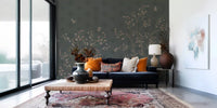 Emerald Bloom & Flight hallway Wall Mural in a sophisticated moody green.