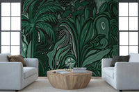 Artistic plant patterns on the Emerald Canopy Jungle Noctiverdis Plants Wall Mural