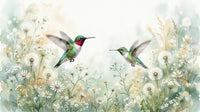 A nature-filled wall mural with hummingbirds and floral elements for a serene vibe.