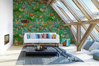 Botanical wallpaper with emerald hues bringing nature indoors

