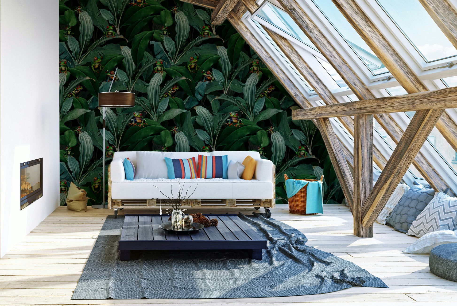 Bold wallpaper design with jungle animals and emerald eyes

