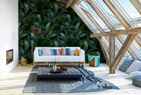 Bold wallpaper design with jungle animals and emerald eyes

