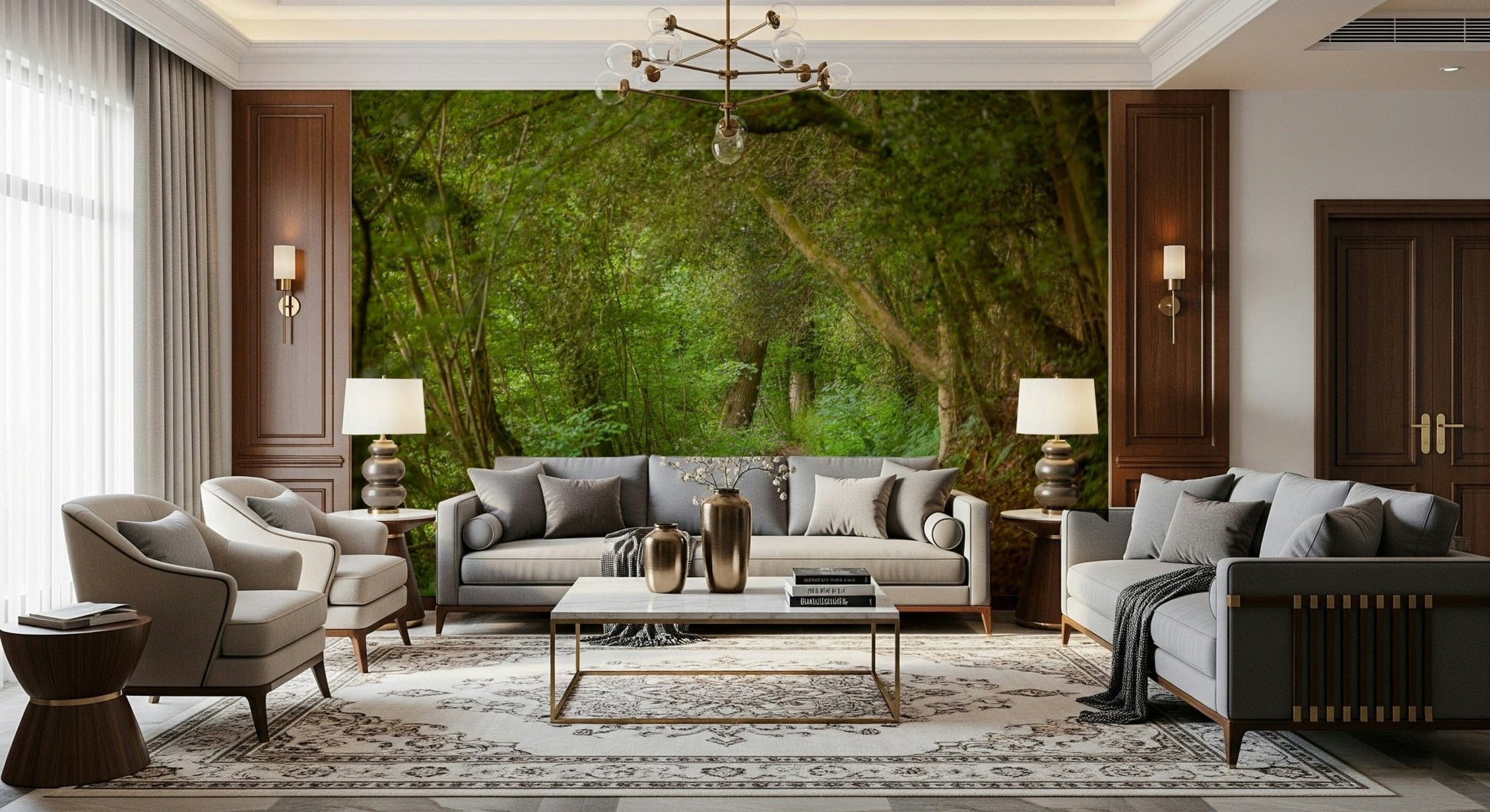 Emerald Forest Journey awesome foliage-lined avenue artwork mural.