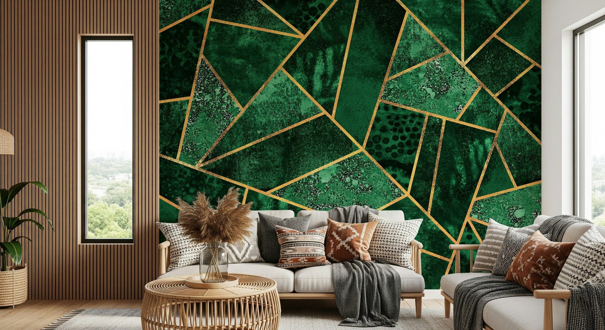A beautiful modern art wall mural for a living room.