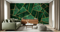 A graceful subtle block wall mural in cool, green tones.