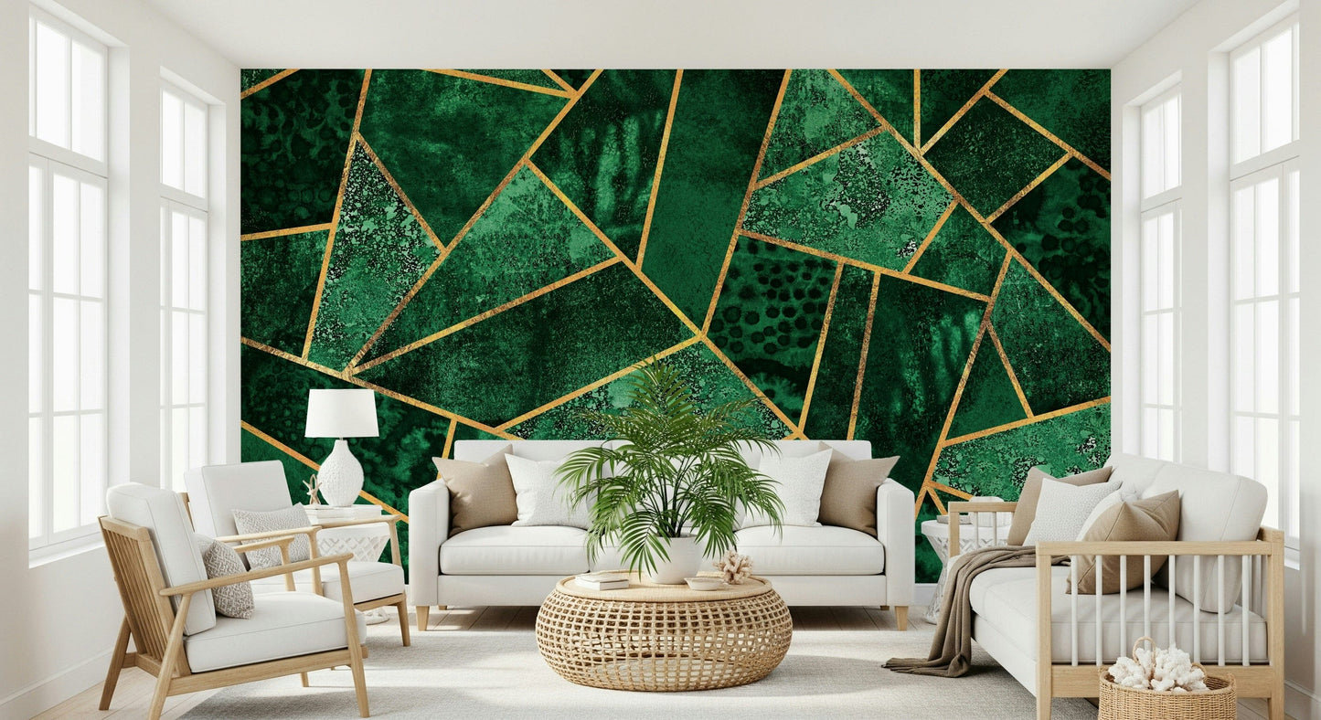 A contemplative geometric design wallpaper mural for a feature wall.