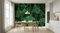 An artistic abstract block mural on minimalist wallpaper.