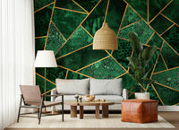 A beautiful abstract geometric wallpaper mural in emerald green.