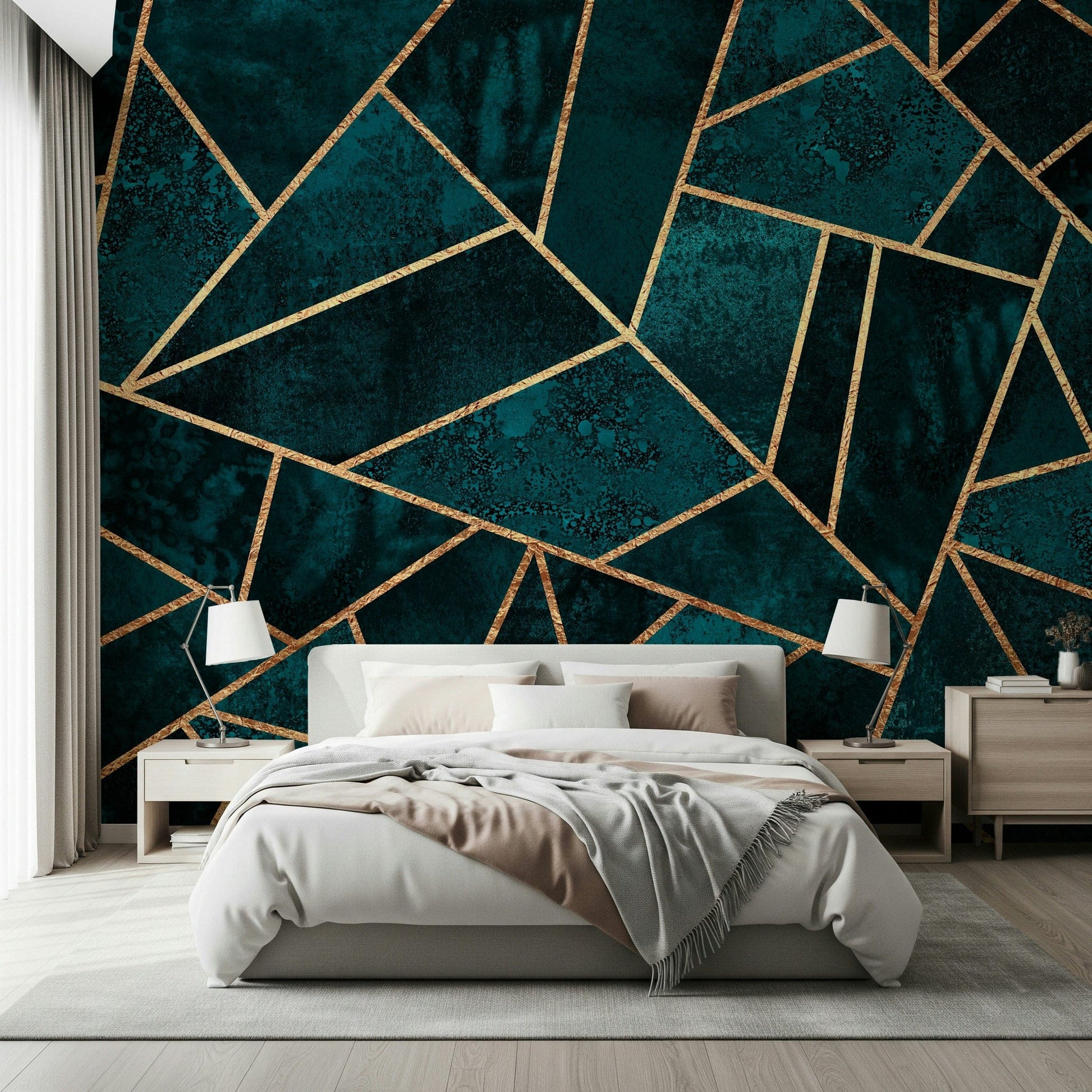 A classic abstract block wallpaper for walls with gold foil.