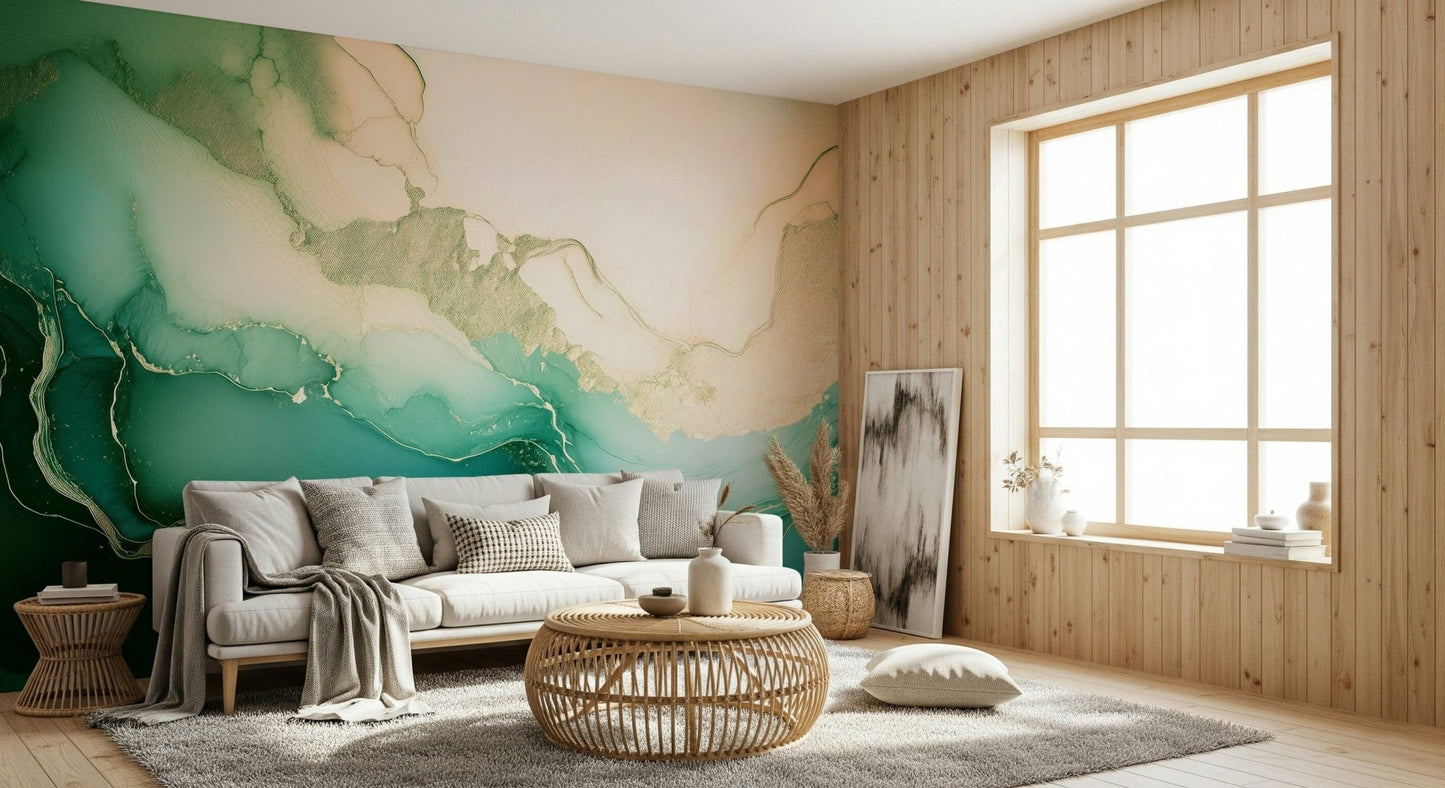 Emerald Marble Hues wall mural featuring rich green marble textures with natural veining and depth.