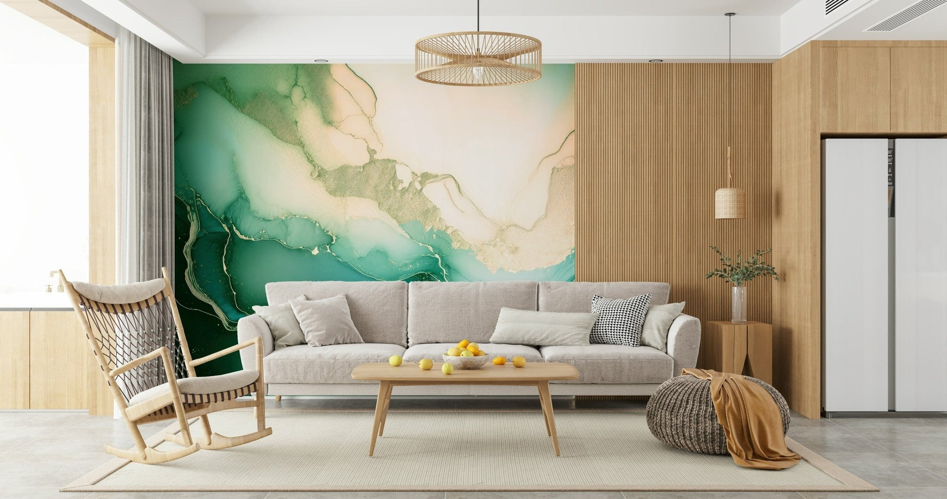 Emerald marble mural with textured veins and natural patterns perfect for high-end interiors.