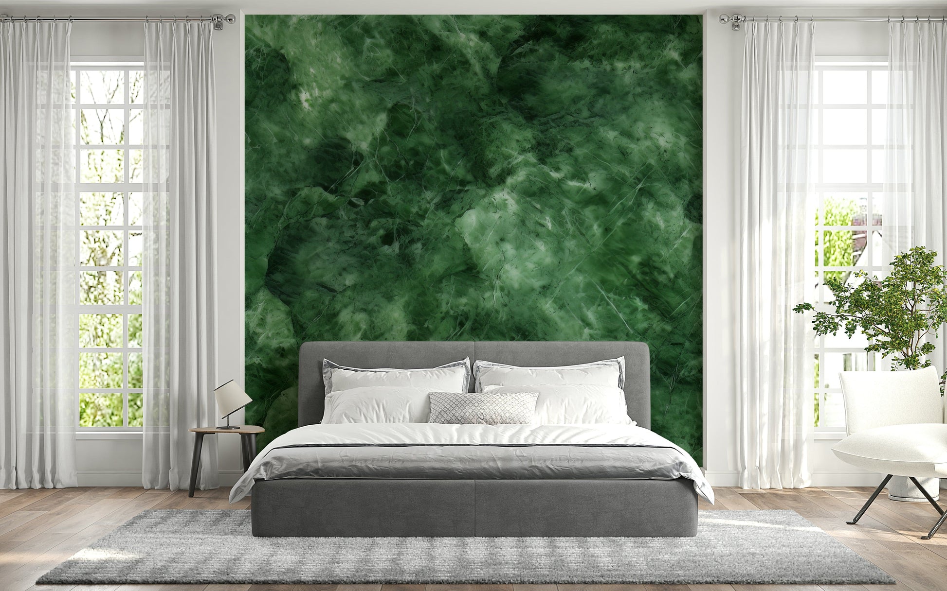 Emerald Veins Wallpaper — textured green marble effect with realistic vein details.