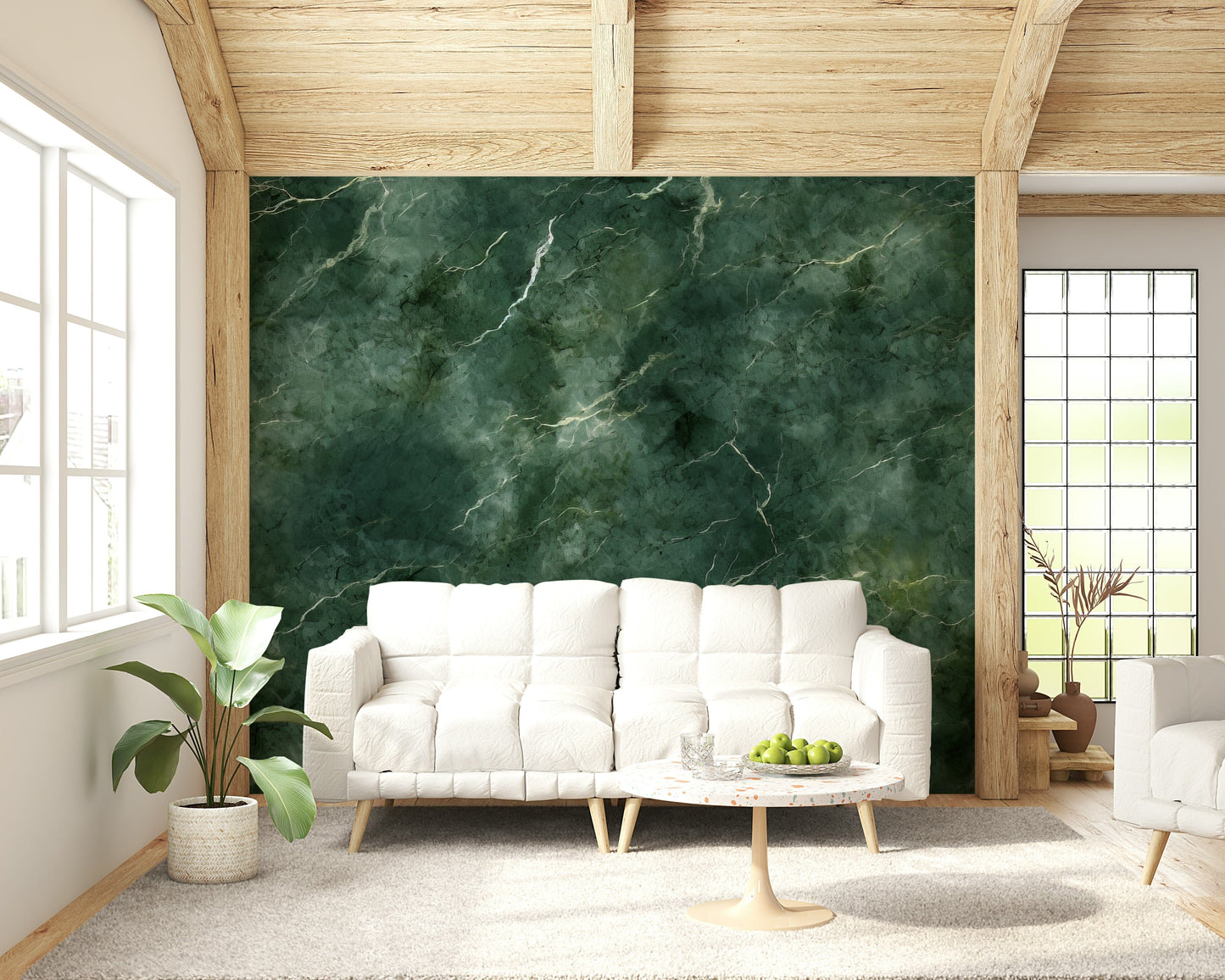 Decorative wall mural showcasing elegant emerald marble patterns with natural swirls.
