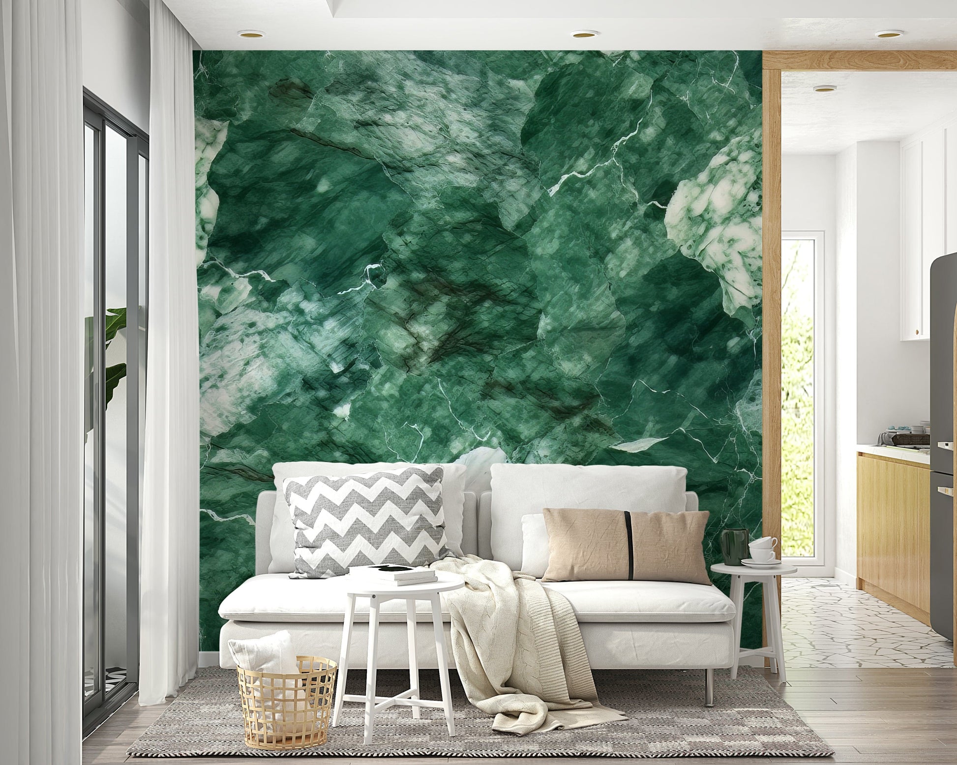 Luxurious emerald marble wallpaper with rich textures for elegant home decor.