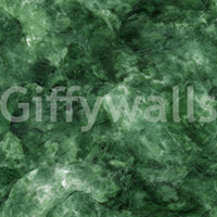 Emerald Veins wallpaper mural close-up showing mottled green marble with white and dark forest-green veining