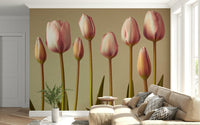 Fresh tulip buds wall mural in pastel hues