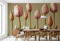 Pastel tulip buds wall mural in close view
