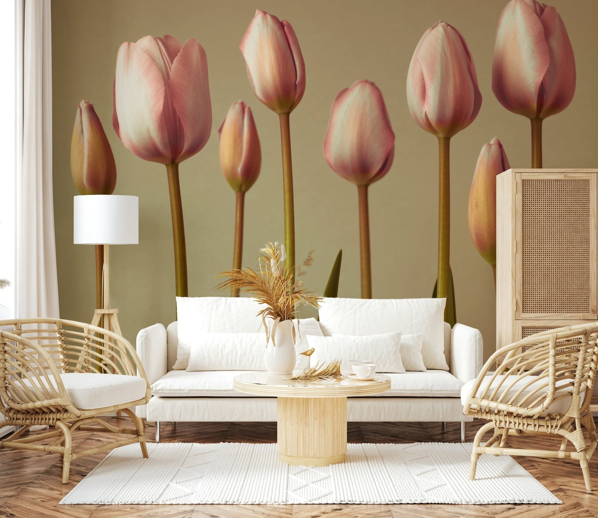Floral stem lineup wall mural in calm tones
