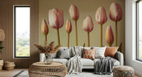 Delicate tulip wall mural with beige backdrop