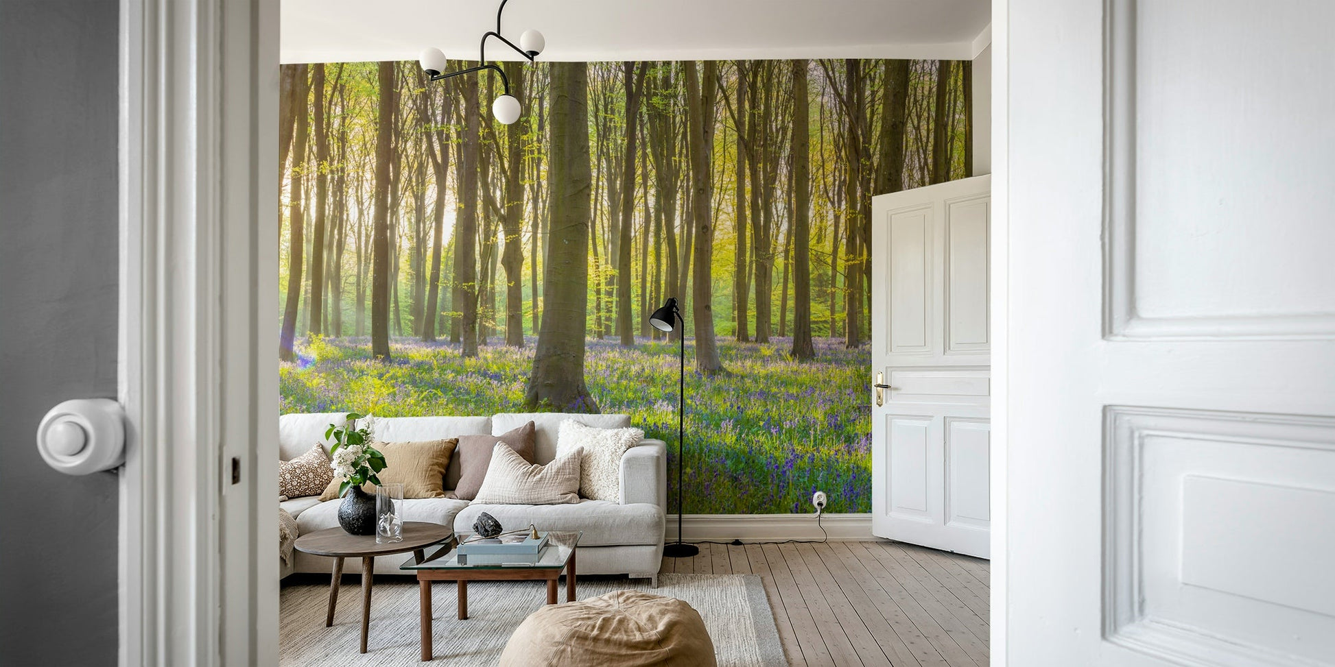 Blue flower carpet forest mural

