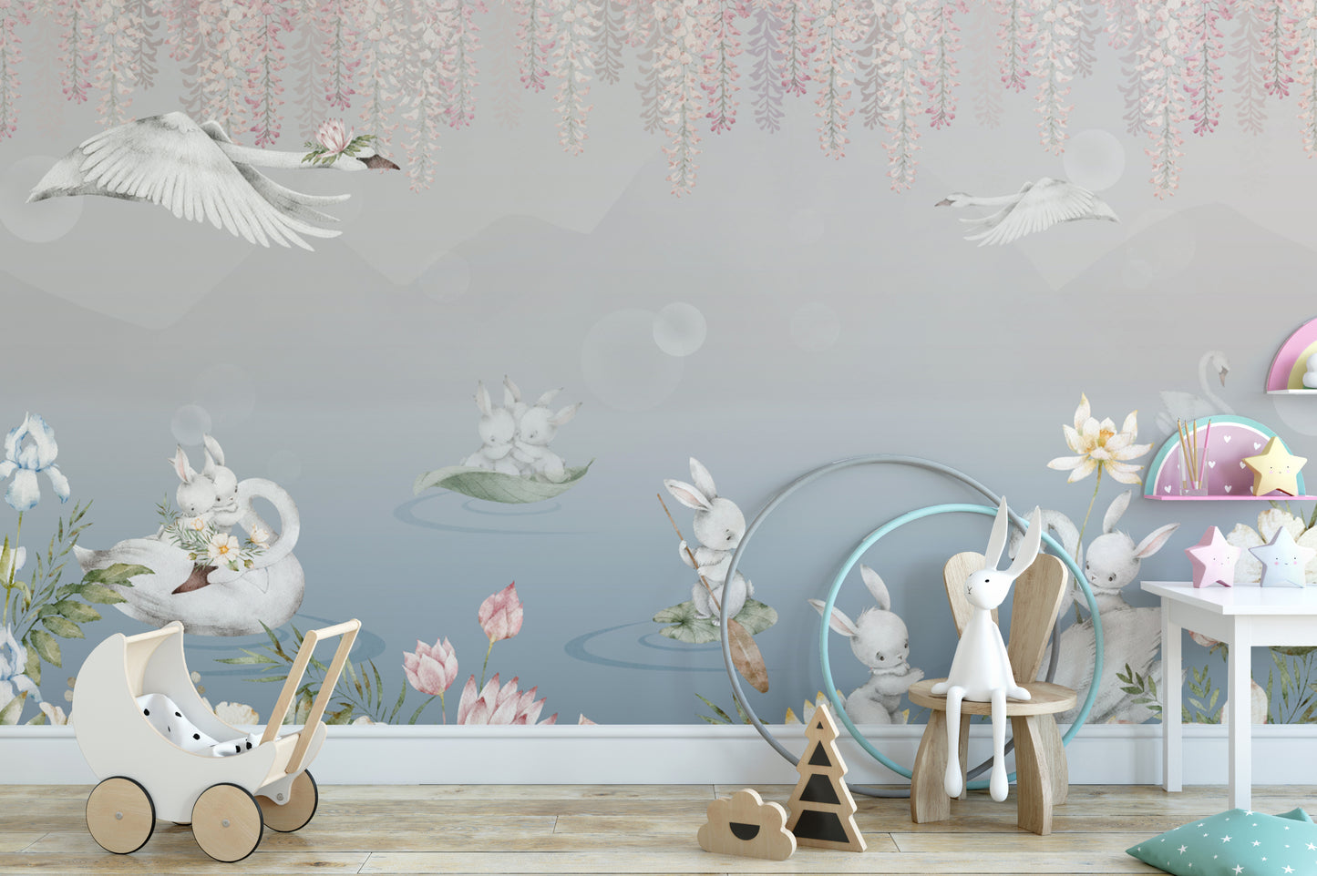 Enchanted Bunny Swan Lake Wall Mural