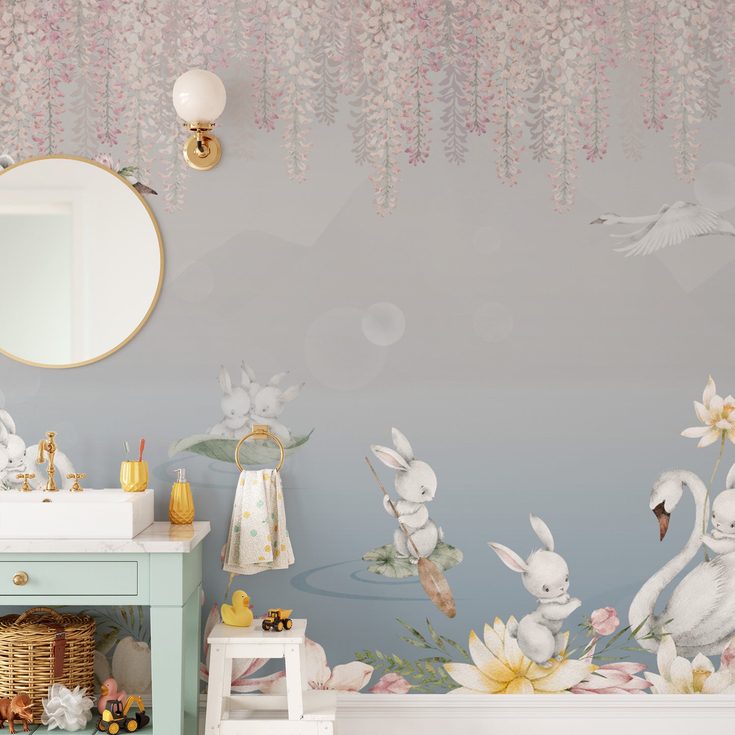 Enchanted Bunny Swan Lake Wall Mural