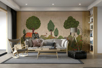 A calming foliage design wallpaper mural that defines a space.

