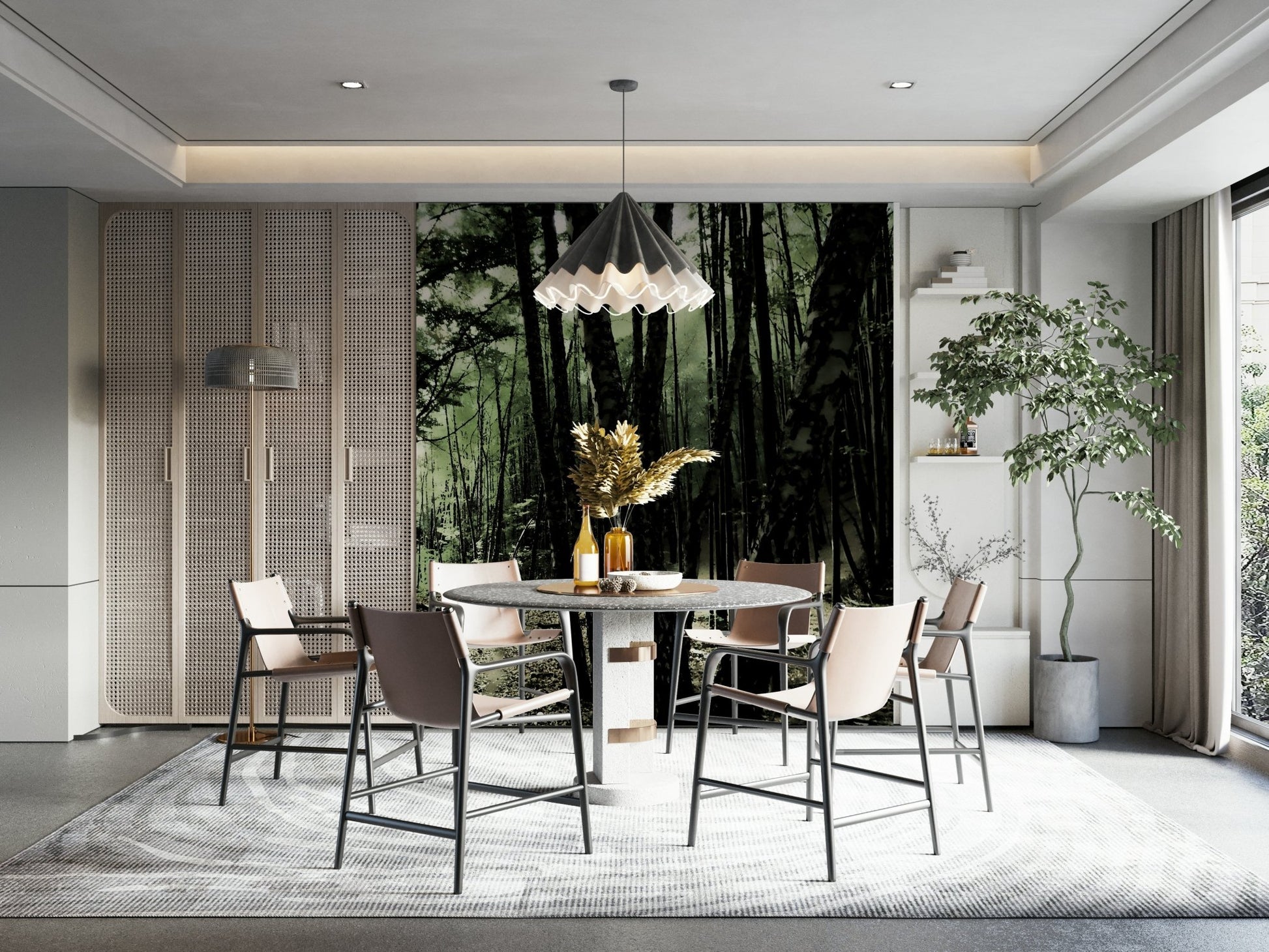 Vibrant greens and natural tones
