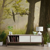 Shadowy forest scene featured in Enchanted Lush Forest scenic print.