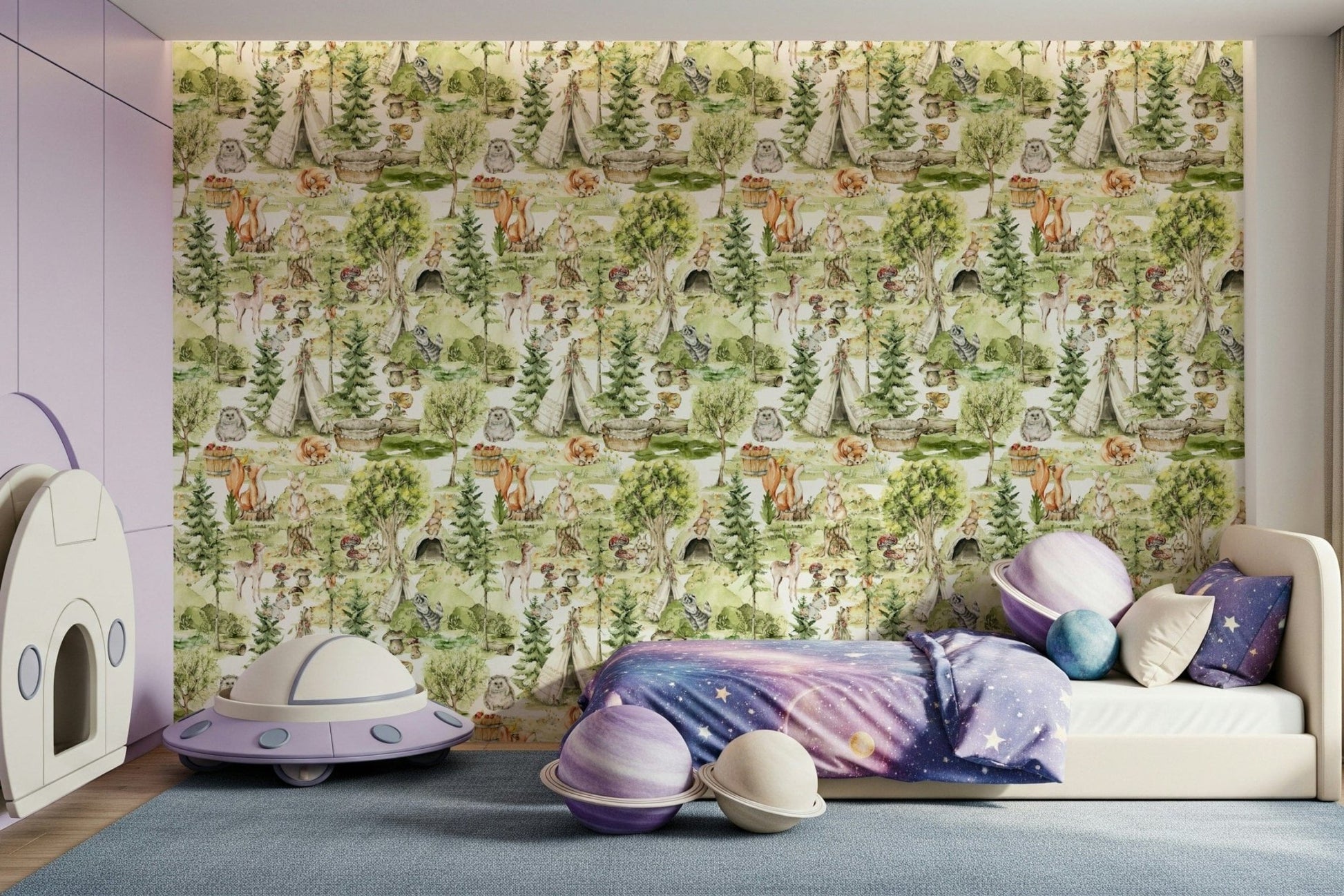 Squirrel and deer Enchanted Forest Tales interior surface.