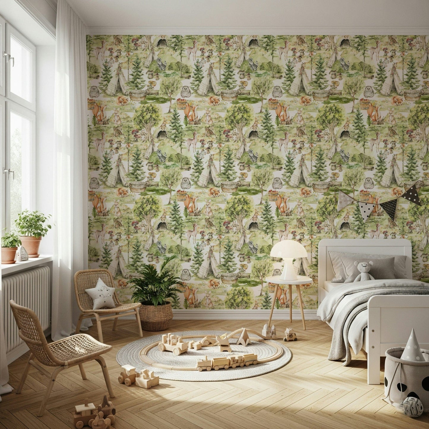Pine tree scenery Enchanted Forest Tales wall treatment.