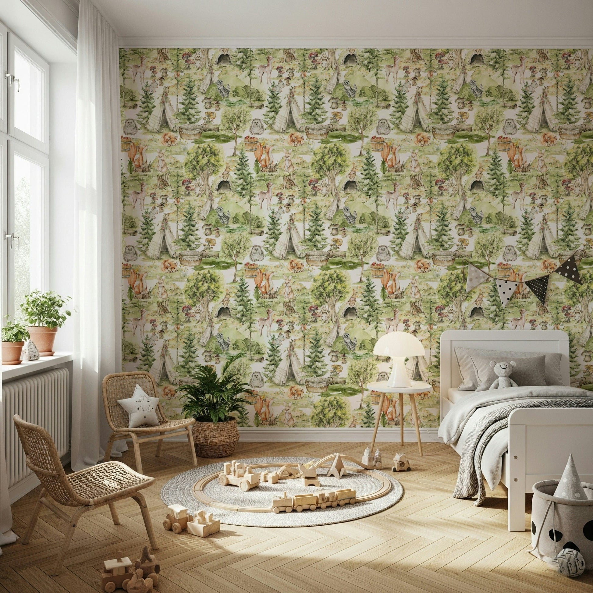 Pine tree scenery Enchanted Forest Tales wall treatment.
