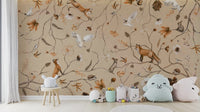 A graceful subtle animal wall mural in cool, natural tones.

