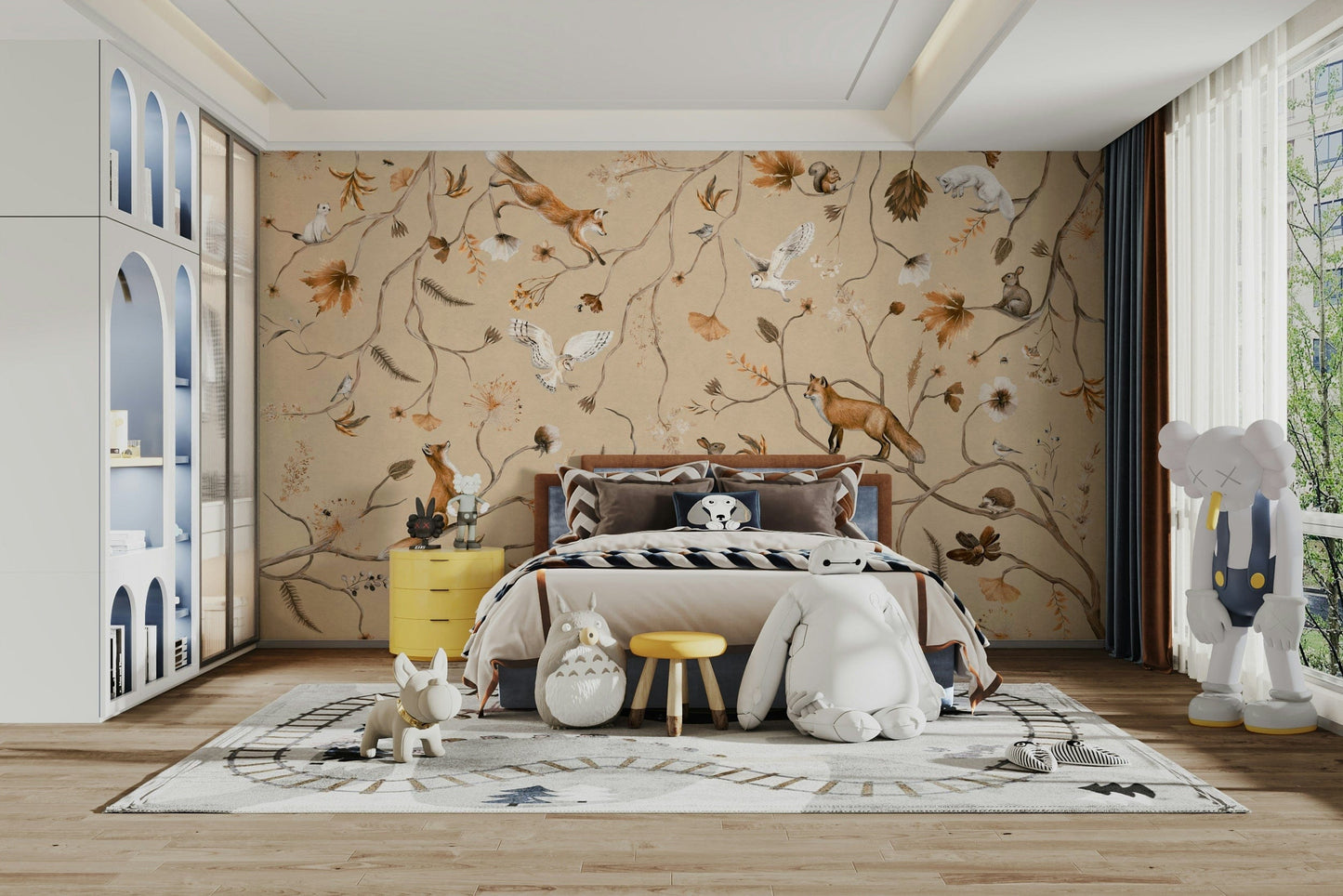 A serene woodland animal wall mural for your decor.

