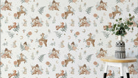 Whimsical forest wallpaper with magical, glowing elements

