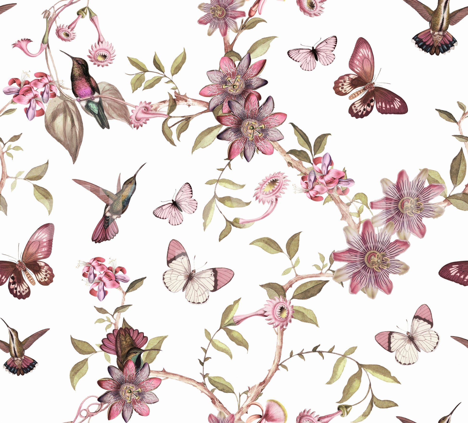 Night garden wallpaper with bright yellow flowers and birds.

