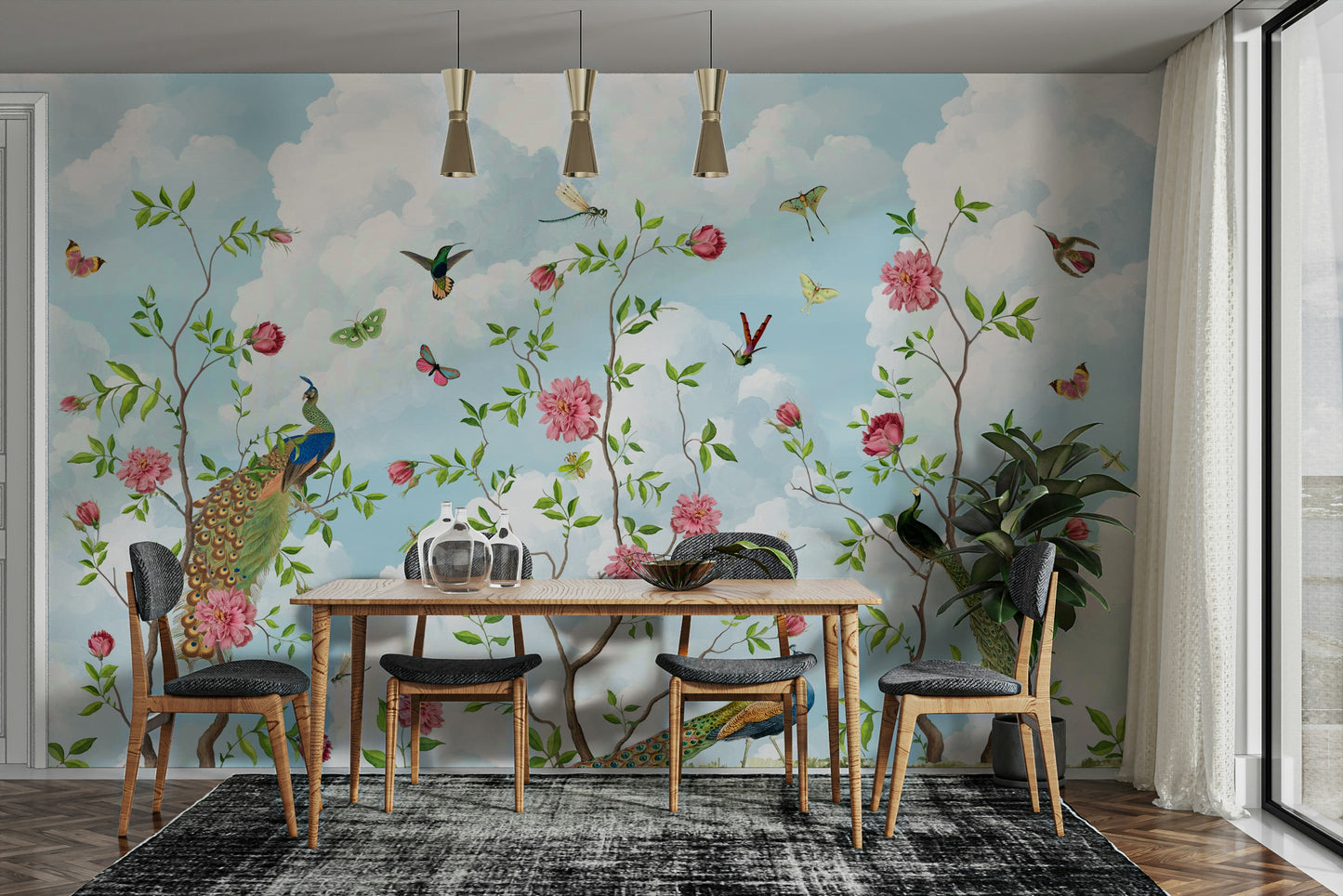 Hand-painted garden wallpaper design

