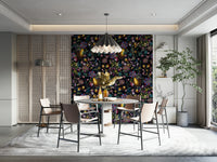 Dreamy floral mural with soft blooms and lush, green foliage.

