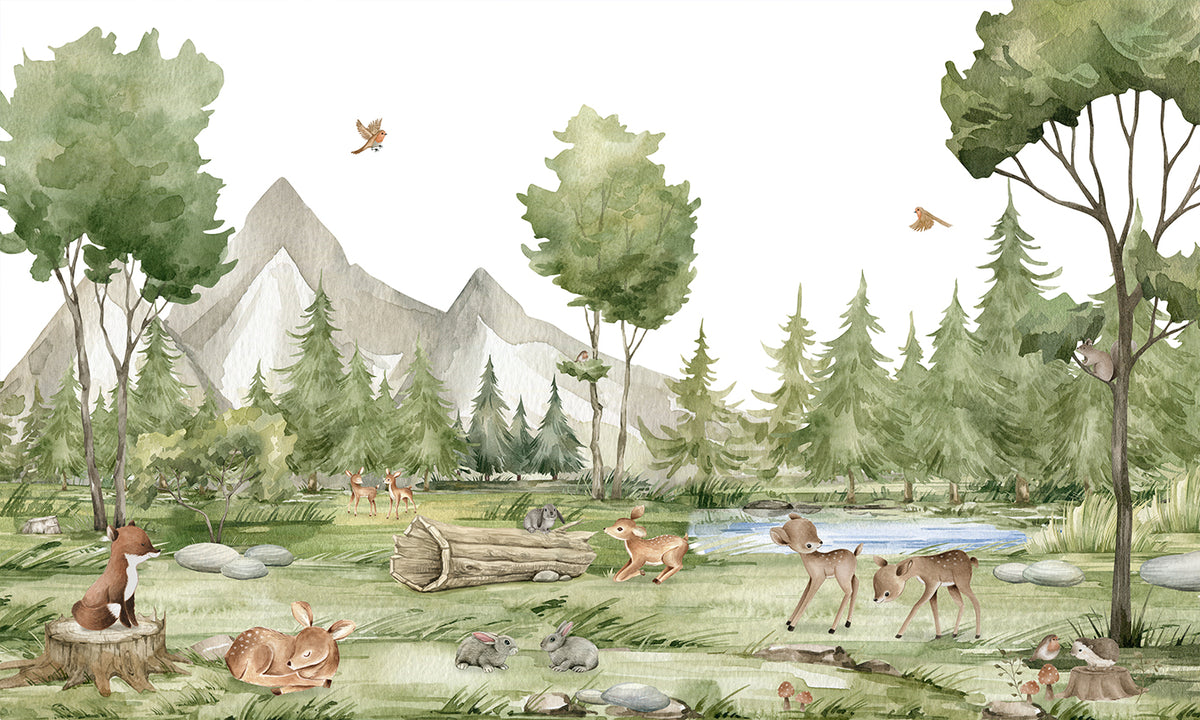 Enchanted Green Watercolor Forest Wallpaper